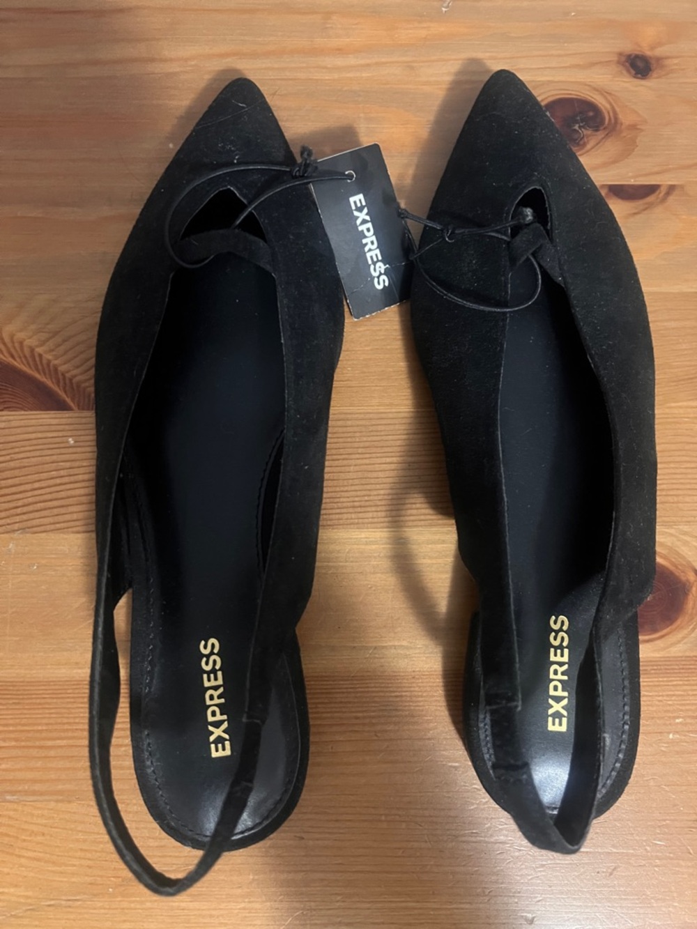 Express Black Pointed Toe Slingback Flats - Suede Finish Sz8 - NWT